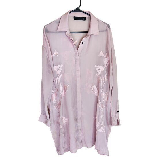 Tops - Religion Blouse Women’s Button Transparent Blush with Floral Embroidery  Size M